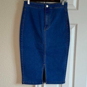 Missguided Women's High Waist Midi Blue Denim Skirt - US 6